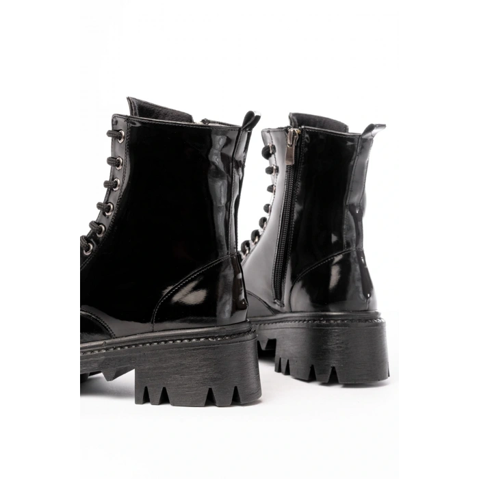 868-356 Siyah Rugan Bağcıklı Fermuarlı Günlük Kadın Bot