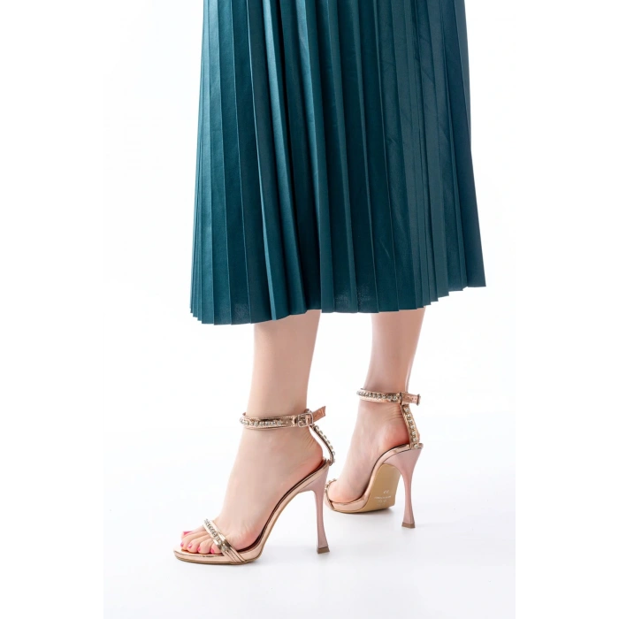 A-30 Rose Taş Aksesuarlı Platformlu Topuklu Kadın Terlik