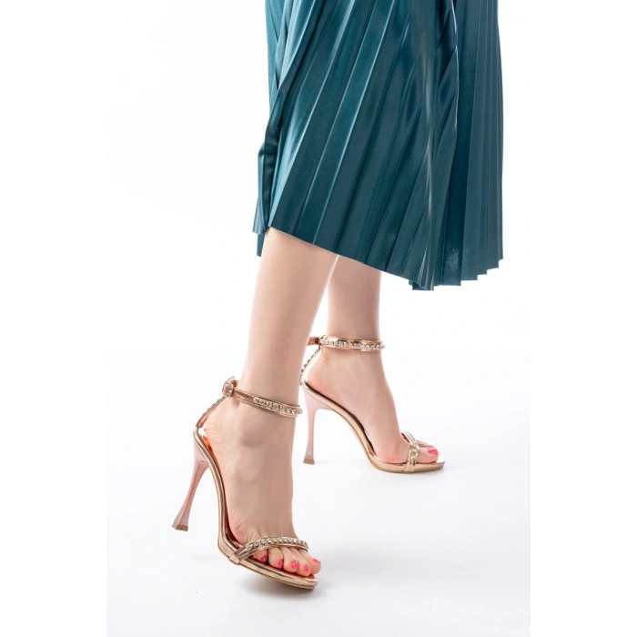 A-30 Rose Taş Aksesuarlı Platformlu Topuklu Kadın Terlik