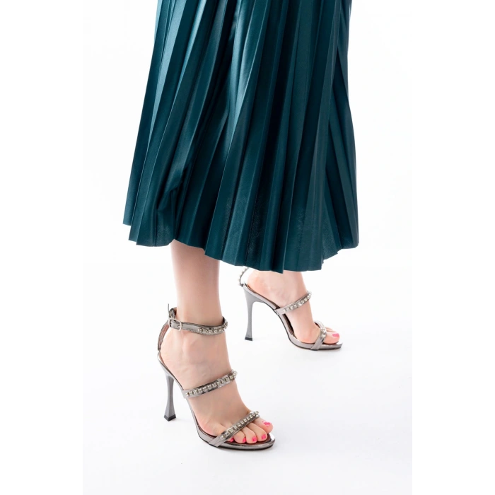 A-40 Platin Taşlı Platformlu Topuklu Kadın Ayakkabı