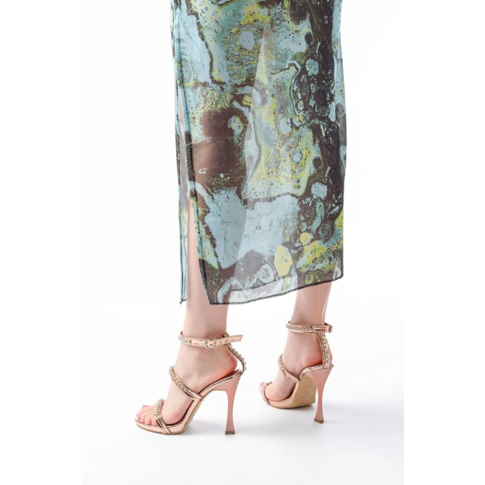 A-40 Rose Taşlı Platformlu Topuklu Kadın Ayakkabı