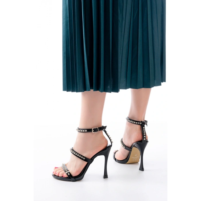 A-40 Siyah Taşlı Platformlu Topuklu Kadın Ayakkabı