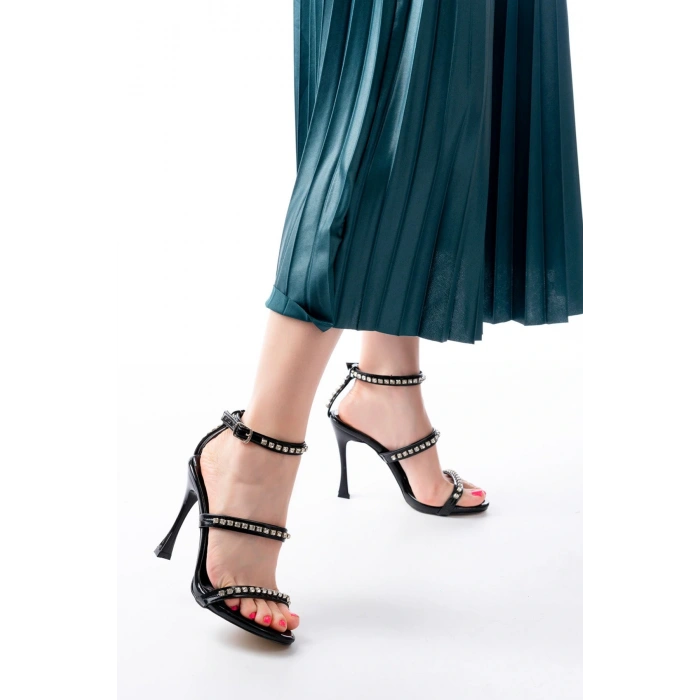 A-40 Siyah Taşlı Platformlu Topuklu Kadın Ayakkabı