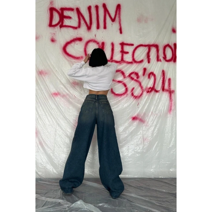 acivert Geniş Paça Jeans Pantolon