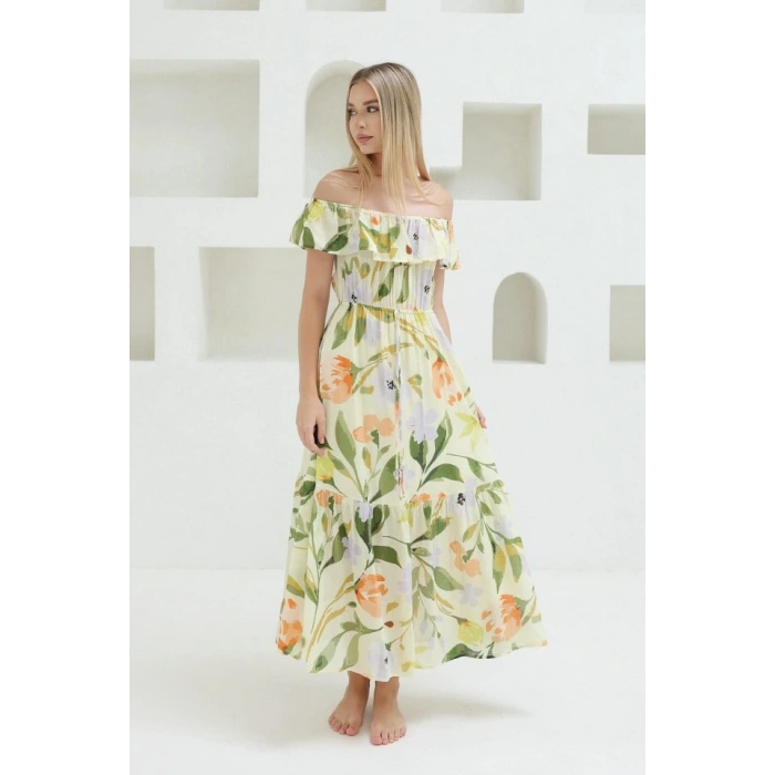 adonna Yaka Elbise  Yeşil  Ekru