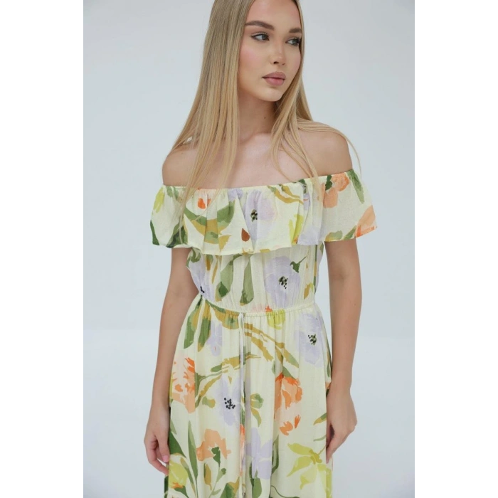 adonna Yaka Elbise  Yeşil  Ekru