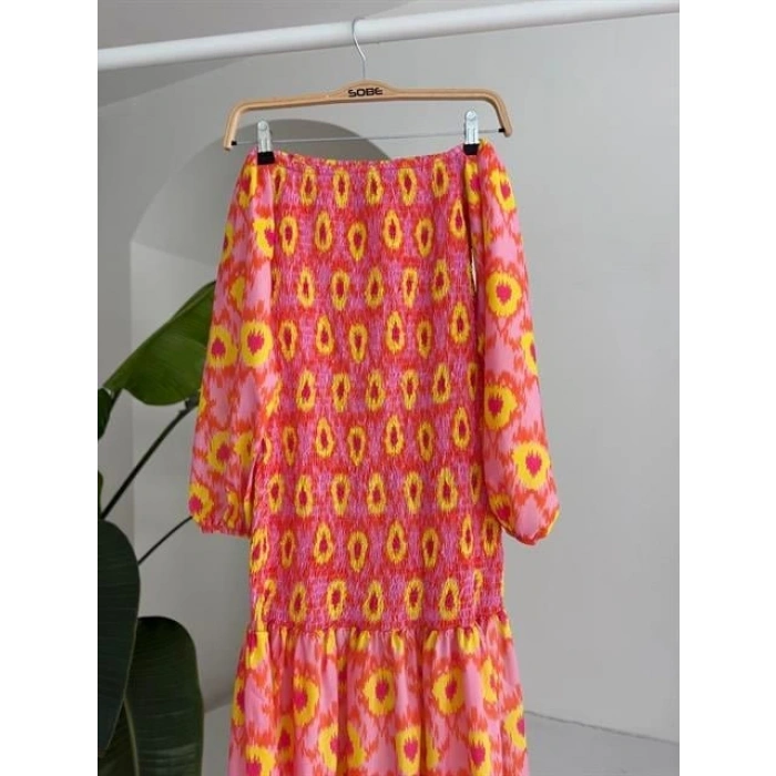 adonna Yaka Gipe Detaylı Desenli Elbise 2746