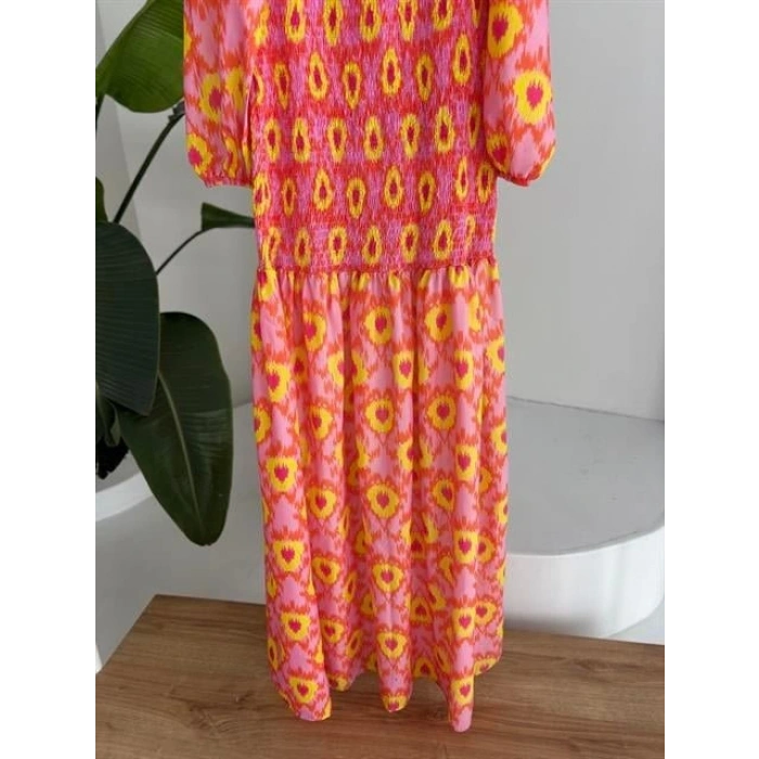 adonna Yaka Gipe Detaylı Desenli Elbise 2746