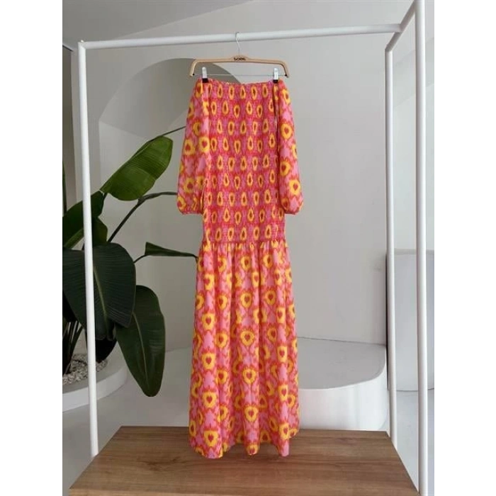 adonna Yaka Gipe Detaylı Desenli Elbise 2746