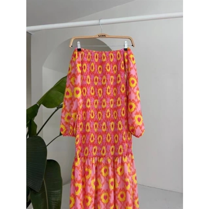 adonna Yaka Gipe Detaylı Desenli Elbise 2746