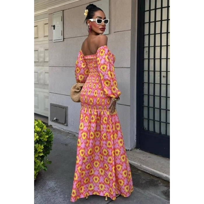 adonna Yaka Gipe Detaylı Desenli Elbise 2746