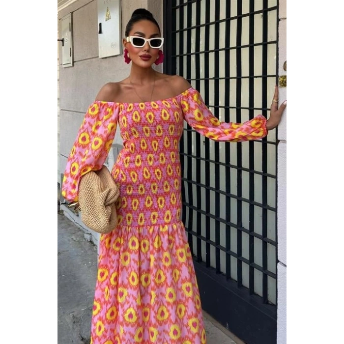 adonna Yaka Gipe Detaylı Desenli Elbise 2746