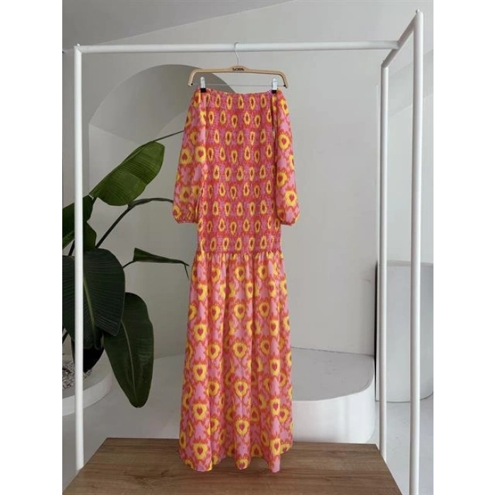 adonna Yaka Gipe Detaylı Desenli Elbise 2746