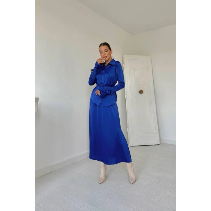 aks Biyeli Gömlek Ve Etek Takım