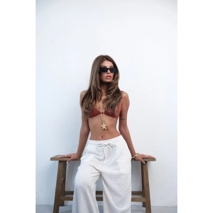 Aksesuar Detay Keten Pantolon