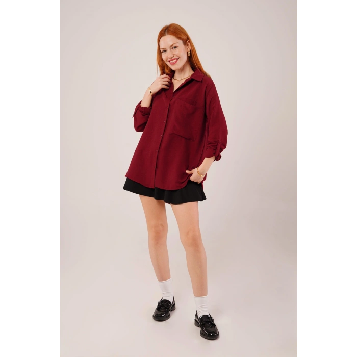 alaş Kesim Cepli Bordo Gömlek