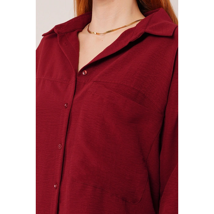 alaş Kesim Cepli Bordo Gömlek
