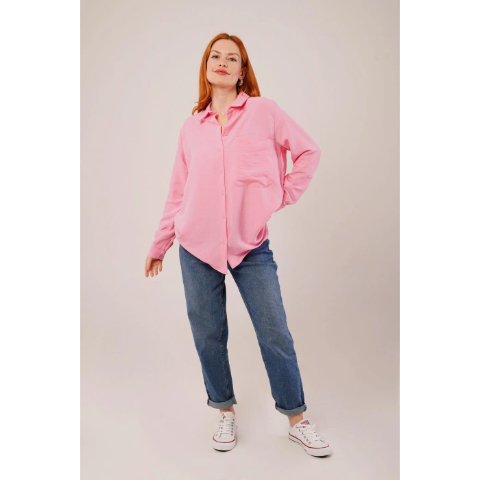 alaş Kesim Cepli Pembe Gömlek