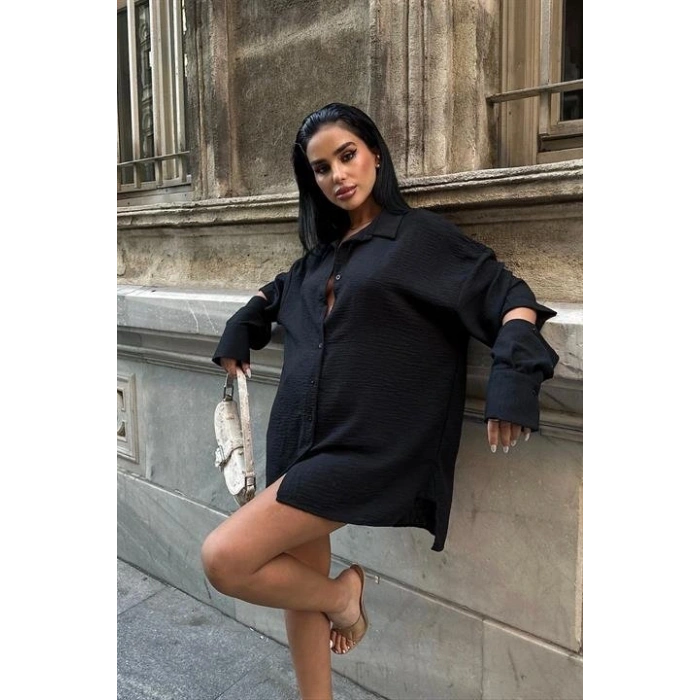 Alina Kol Cut Out Keten Gömlek 325208