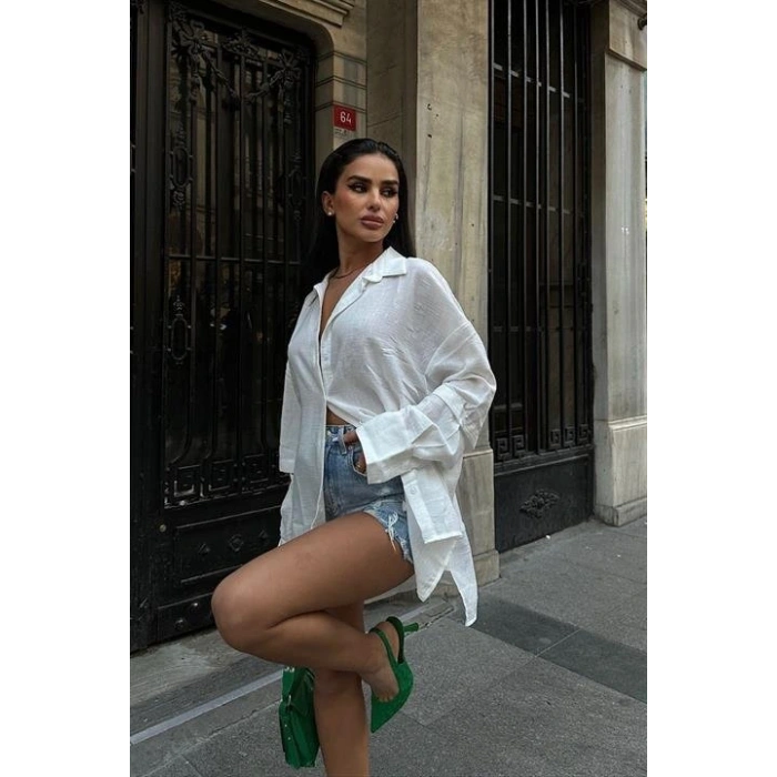 Alina Kol Cut Out Keten Gömlek 325208