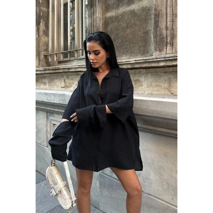 Alina Kol Cut Out Keten Gömlek 325208