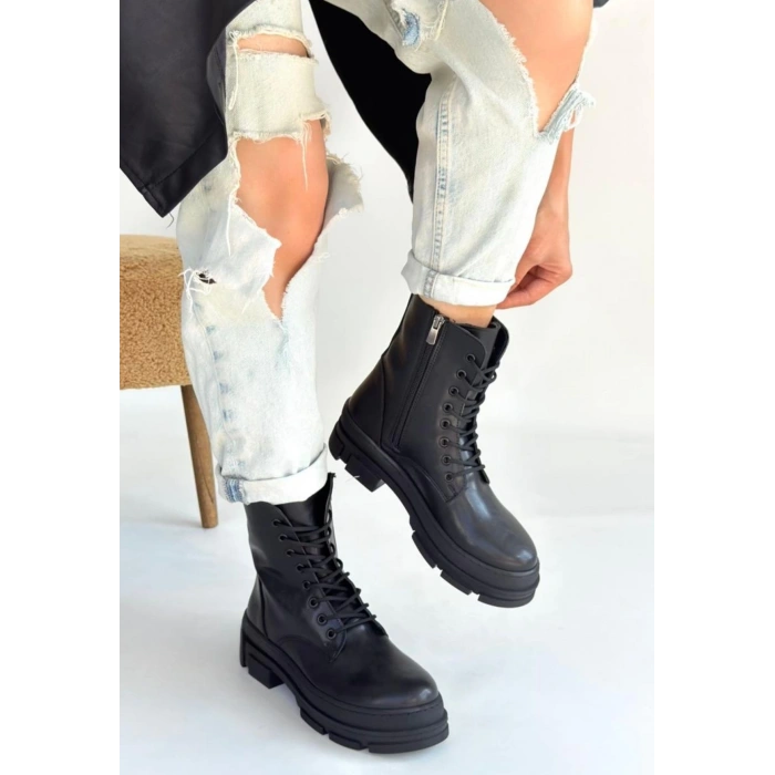 Allex Siyah Cilt Bağcıklı Bot