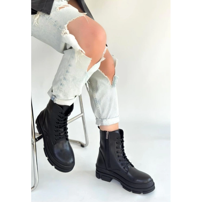 Allex Siyah Cilt Bağcıklı Bot