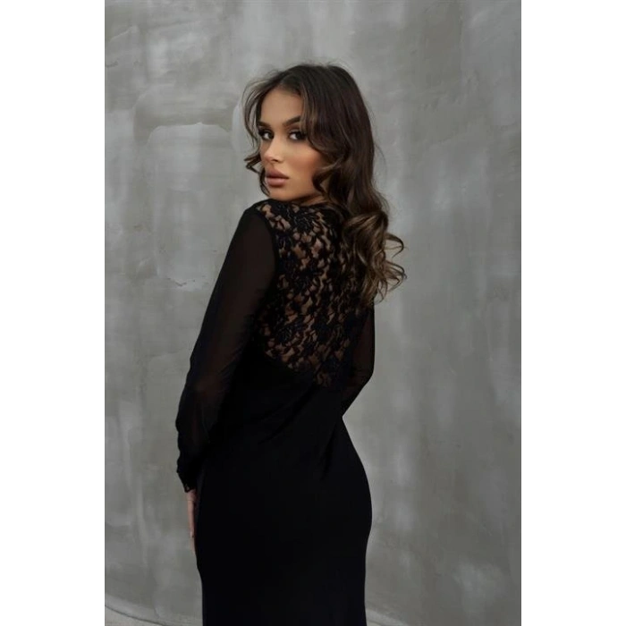 Almond Dantel Detaylı Tül Elbise 26598