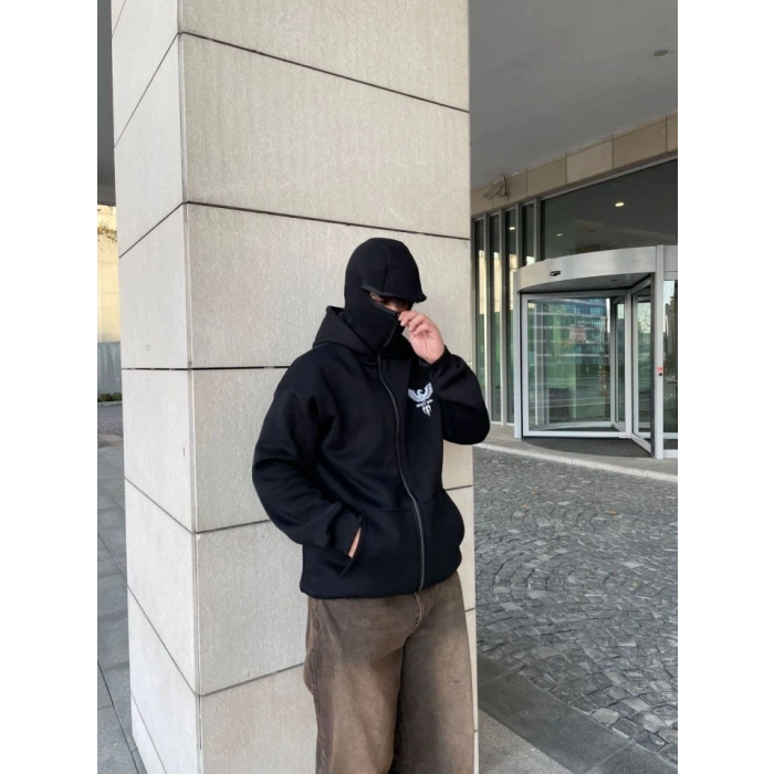 amuray Kapşonlu ZIP Fermuarlı Kapşonlu weathirt  iyah