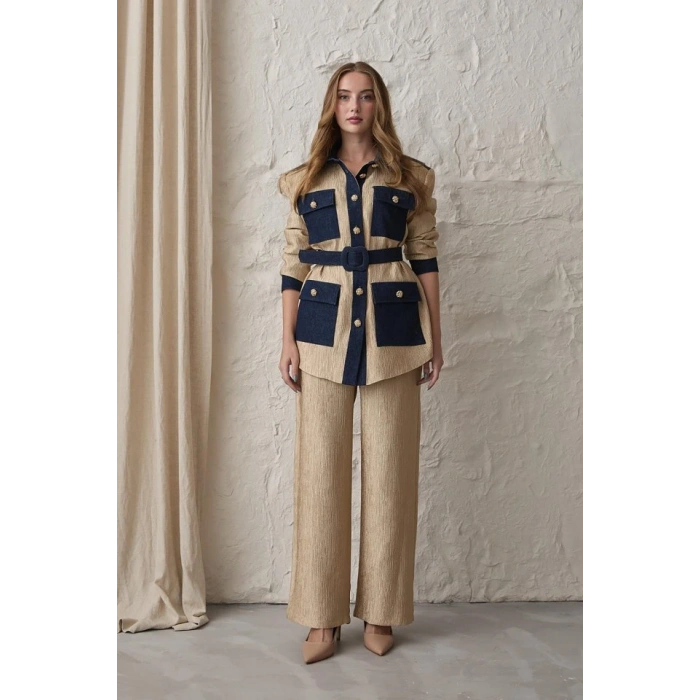 arı Garnili Cepli Gömlek Ve Pantolon Takım