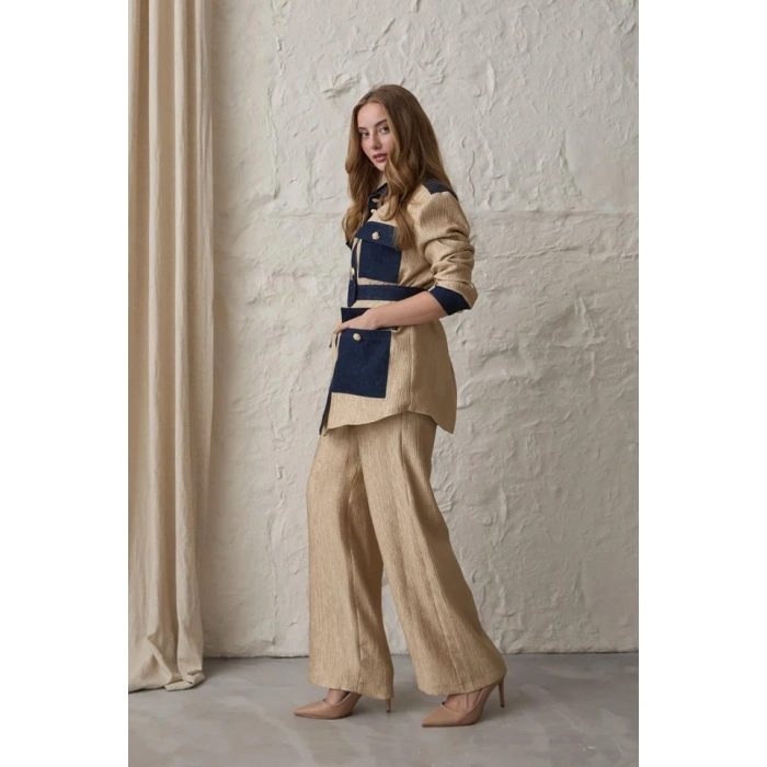 arı Garnili Cepli Gömlek Ve Pantolon Takım