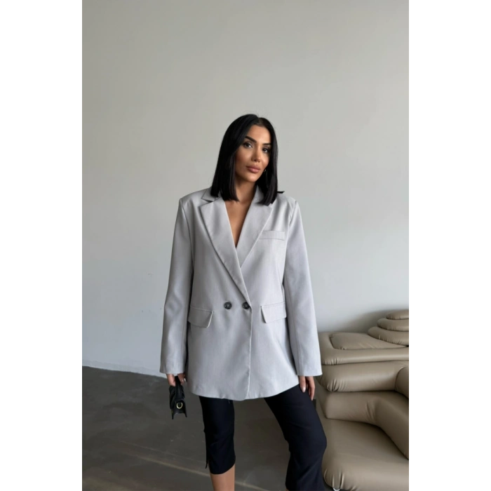 ARKAI YIRTAÇ DETAYI CEKET  Gri