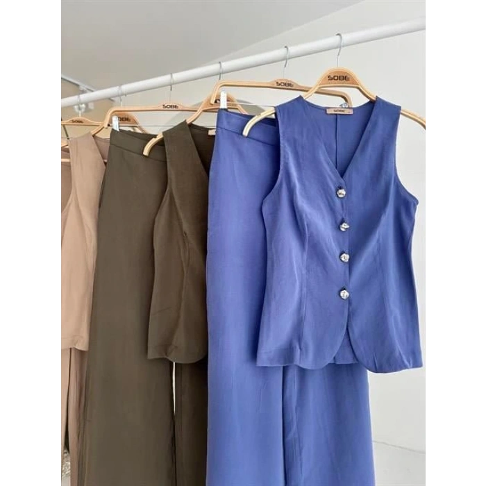 Arkası Bağcıklı Yelek Plazza Pantolon Modal Takım 1020208