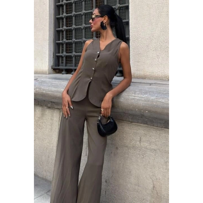 Arkası Bağcıklı Yelek Plazza Pantolon Modal Takım 1020208