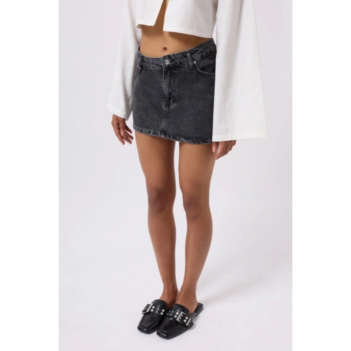 Asimetrik Bel Denim Mini Etek