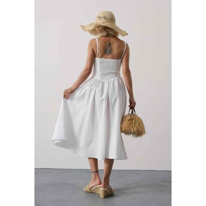 Askılı Uzun Elbise  Beyaz