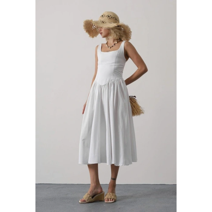 Askılı Uzun Elbise  Beyaz