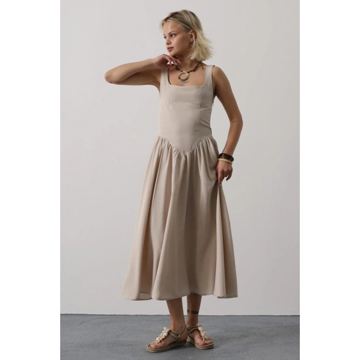 Askılı Uzun Elbise  Taş