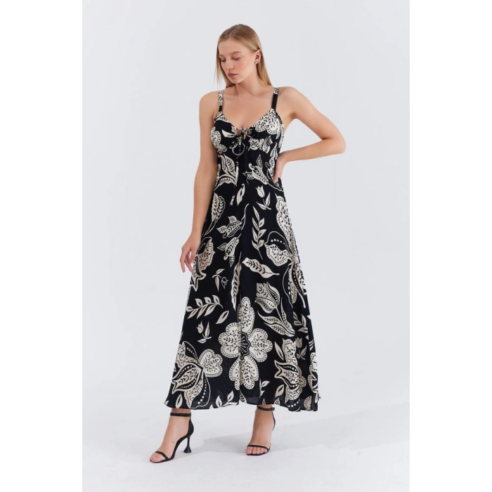 Askılı Viscon Elbise  iyah