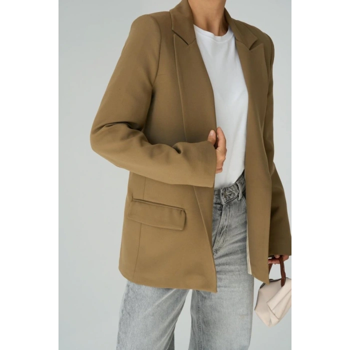 Astarı Çizgili Ceket  Vizon