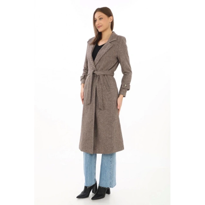 Astarlı Balık Sırtı Kaşmir Kaşe Kaban  Vizon