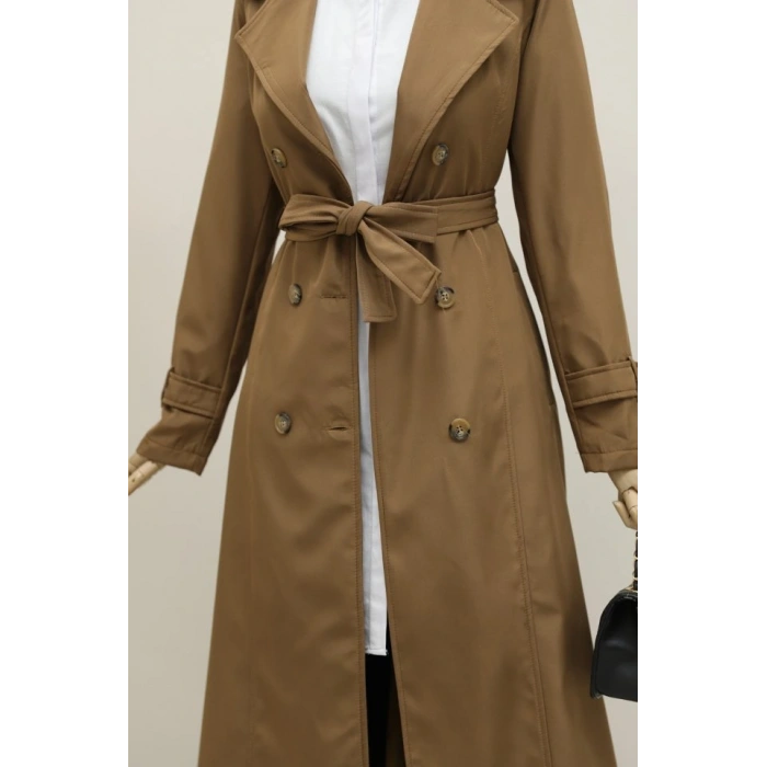 Astarlı Kemerli Trenckot Taba