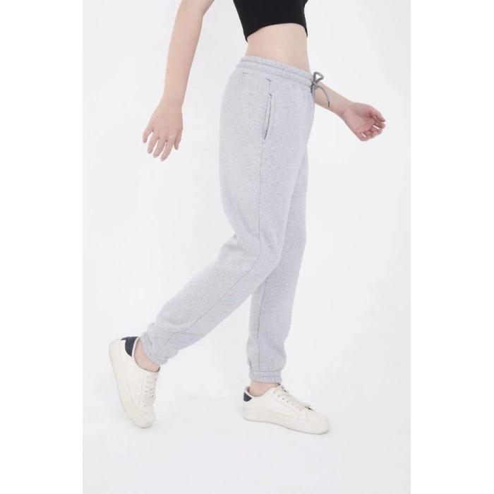 astikli Üç İplik Baskılı Eşofman Pantolon  Gri