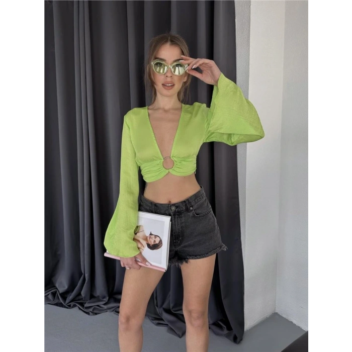 SATEN CROP TOKA DETAYI BUZ  Yeşil