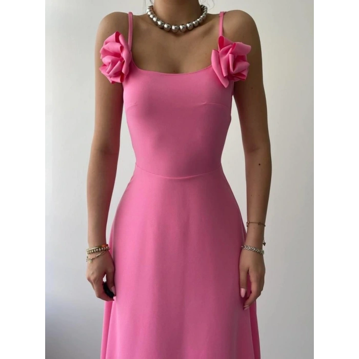 atilda Gül İp Askılı Elbise