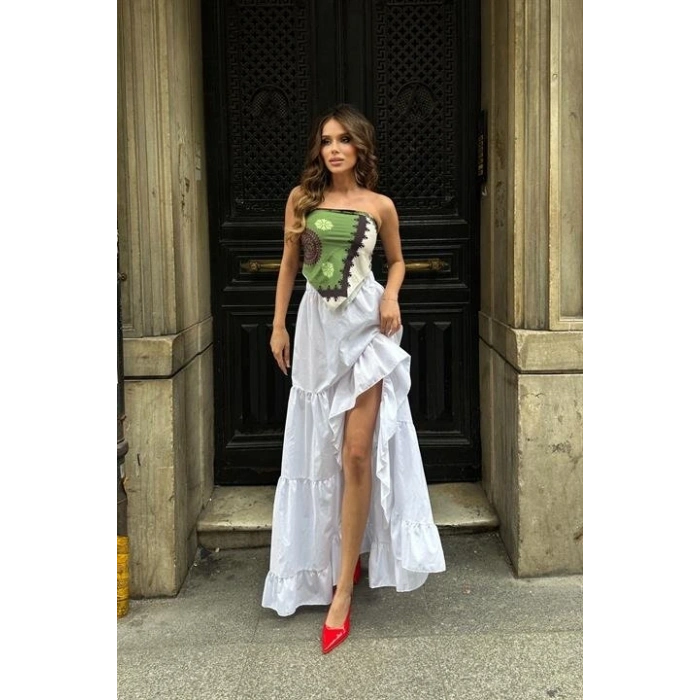 Audrey Fıfrlı Yırtmaç Detay Etek 4037