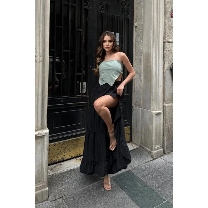 Audrey Fıfrlı Yırtmaç Detay Etek 4037