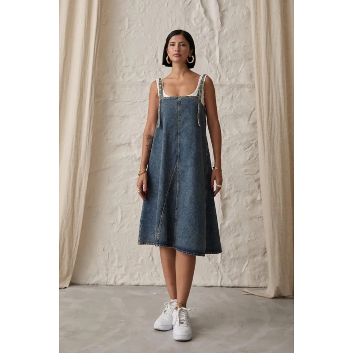 Mavi Askı Aparatlı Kot Elbise