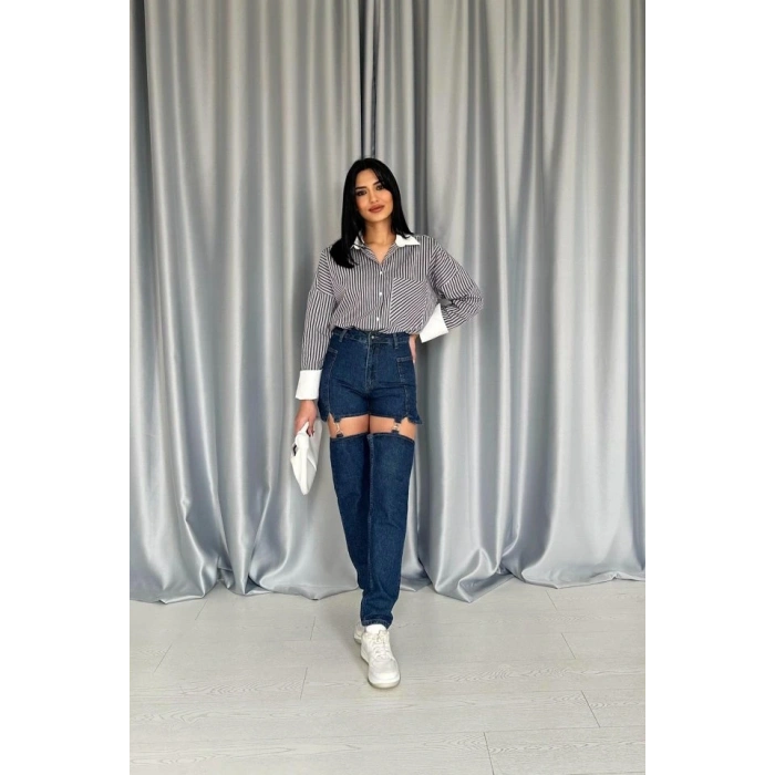 avi Askılı İki Parça Jeans Pantolon