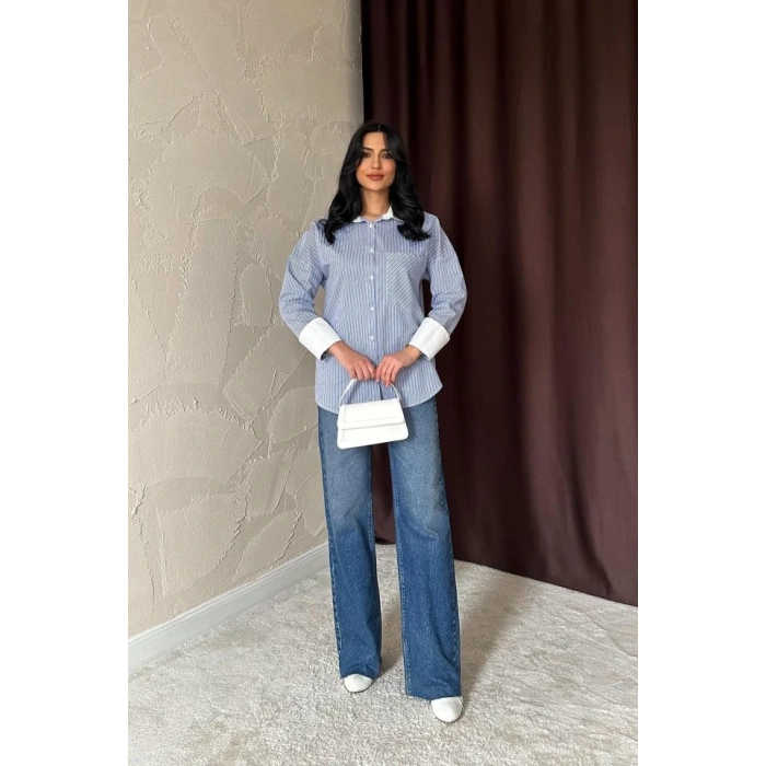 avi Çizgili Poplin Uzun Kol Gömlek